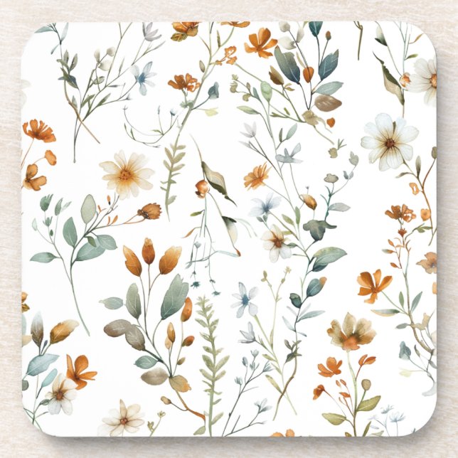  Watercolour wild flower Boho style Coaster (Front)