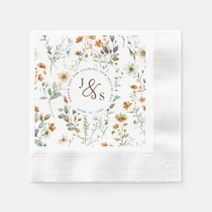  Watercolour wild flower Boho style engagement Napkin