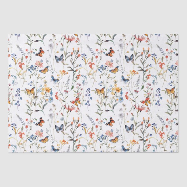 Watercolour wild flower butterfly Packaging Tissue Paper (Front)