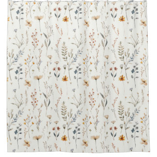 Watercolour wildflower boho style shower curtain