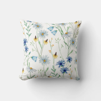 Watercolour Wildflower Throw Pillow Cover