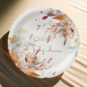 Watercolour wildflowers baby shower paper plate