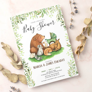 Watercolour woodland forest couples baby shower invitation