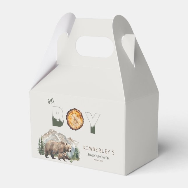 Watercolour Woodland  Oh Boy Bear Baby Shower Favour Box (Front Side)