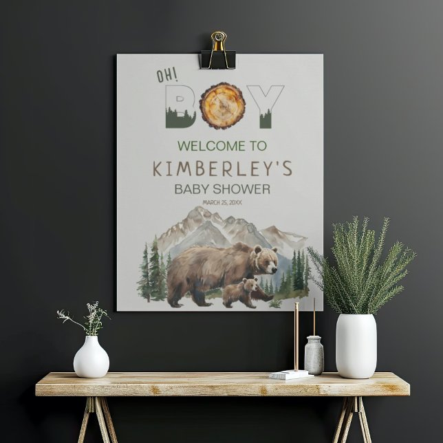Watercolour Woodland  Oh Boy Bear Baby Shower Poster (Creator Uploaded)