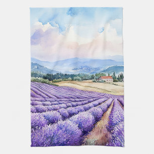 Watercolours beautiful lavender fields tea towel