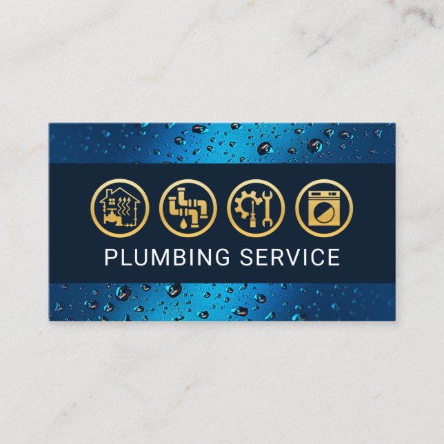 Waterdrops Gold Plumbing Tools Business Card (Front)
