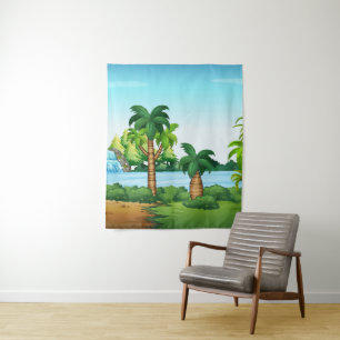 Waterfall and cave scenery tapestry