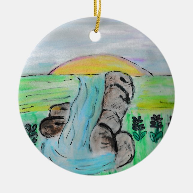 Waterfall and Lavender Flowers  Ceramic Tree Decoration (Front)