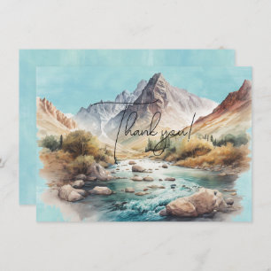 Waterfall and Mountains Watercolor Painting Thank You Card