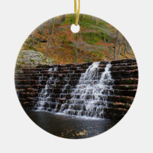 Waterfall at Laurel Hill State Park I Ceramic Tree Decoration