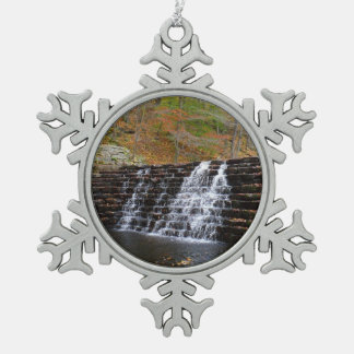 Waterfall at Laurel Hill State Park I Snowflake Pewter Christmas Ornament