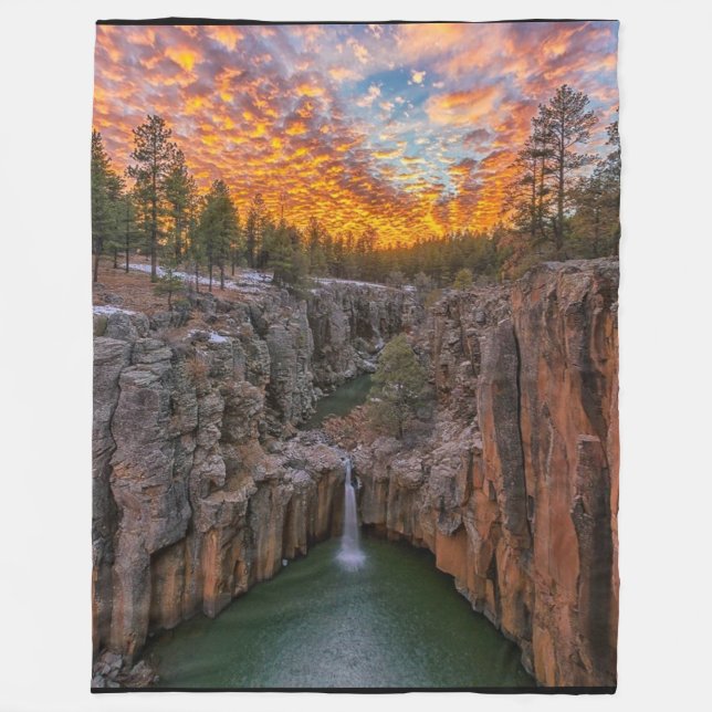 WATERFALL at SUNSET Fleece Blanket (Front)