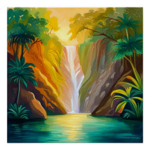 Waterfall at sunset poster