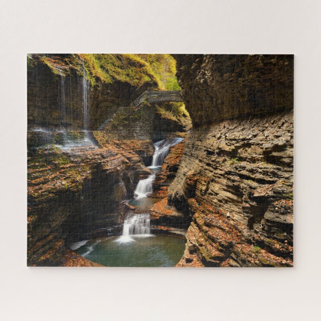 Waterfall at Watkins Glen in Finger Lakes Jigsaw Puzzle (Horizontal)