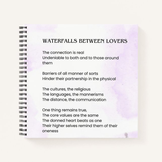 Waterfall Between Lovers Uplifting Poem Poster Notebook (Front)