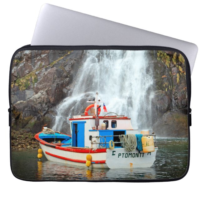 Waterfall & boat, Chile Laptop Sleeve (Front)