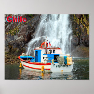 Waterfall & Boat, Chile Poster