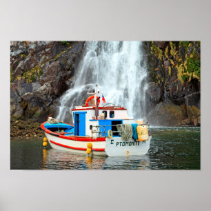 Waterfall & Boat Poster