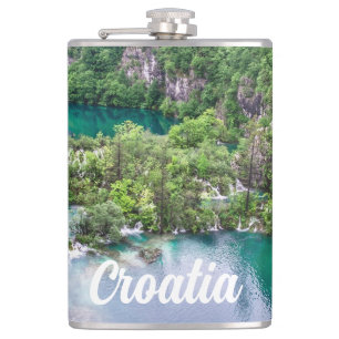 Waterfall cascade in Plitvice Lakes Park, Croatia Hip Flask