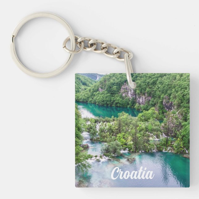 Waterfall cascade in Plitvice Lakes Park, Croatia Key Ring (Front)