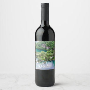 Waterfall cascade in Plitvice Lakes Park, Croatia Wine Label