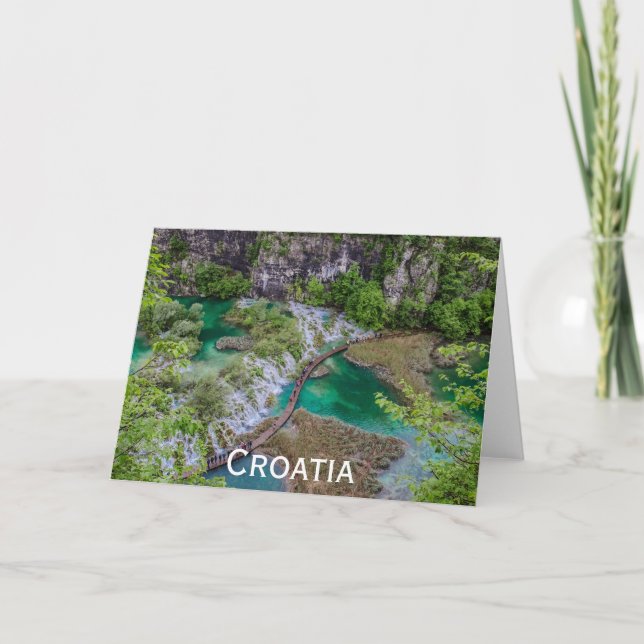 Waterfall cascade of Plitvice lakes park Holiday C Card (Front)