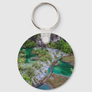 Waterfall cascade of Plitvice lakes park Key Ring