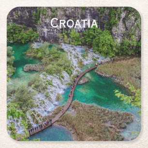 Waterfall cascade of Plitvice lakes park Square Pa Paper Coaster