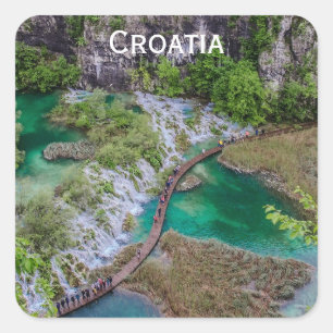 Waterfall cascade of Plitvice lakes park Square St Sticker