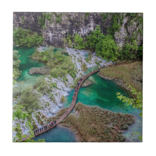 Waterfall cascade of Plitvice lakes park Tile
