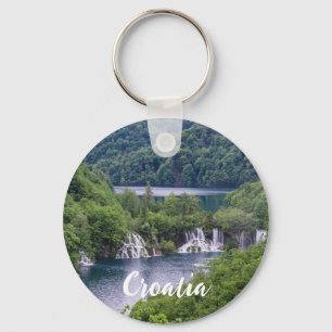 Waterfall cascade with green forest in Croatia Key Ring
