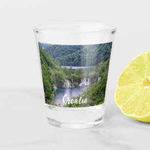 Waterfall cascade with green forest in Croatia Shot Glass