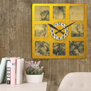 Waterfall & Early Spring by Guo Xi, Chinese Art Square Wall Clock