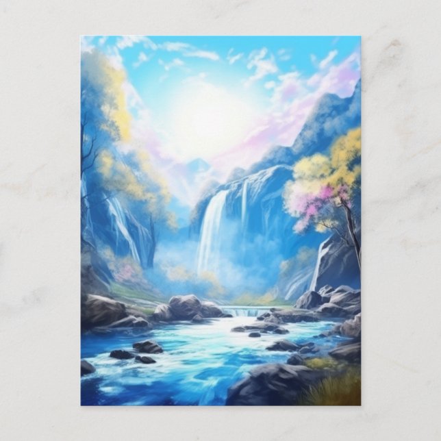 Waterfall Fantasy Enchanted Landscape Postcard (Front)