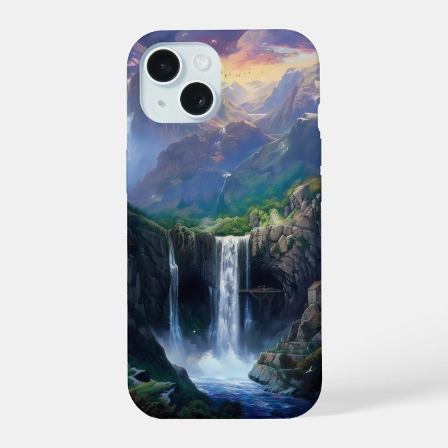 Waterfall Fantasy World iPhone 15 Case (Back)