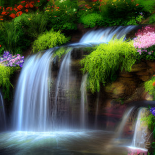 Waterfall & Flowers Jigsaw Puzzle