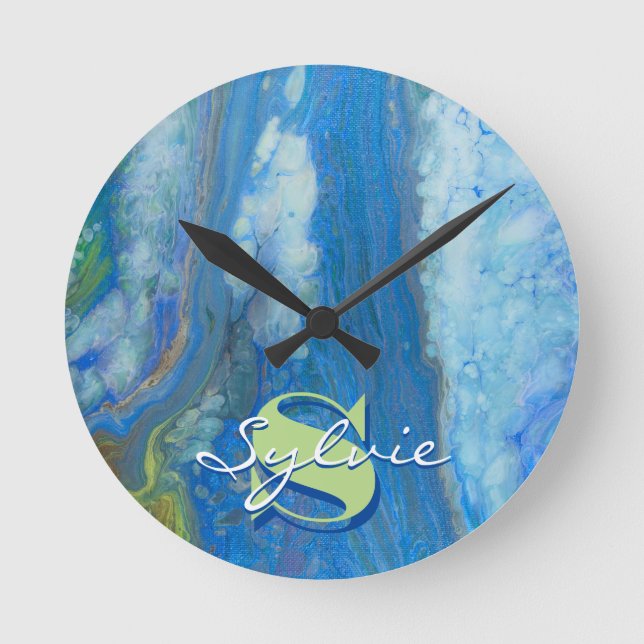 Waterfall Fluid Painting Round Clock (Front)