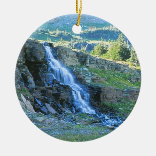 Waterfall Glacier Park Christmas Ornament (Front)