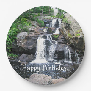 Waterfall Happy Birthday Paper Plate