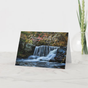 Waterfall in Autumn Happy Birthday Card