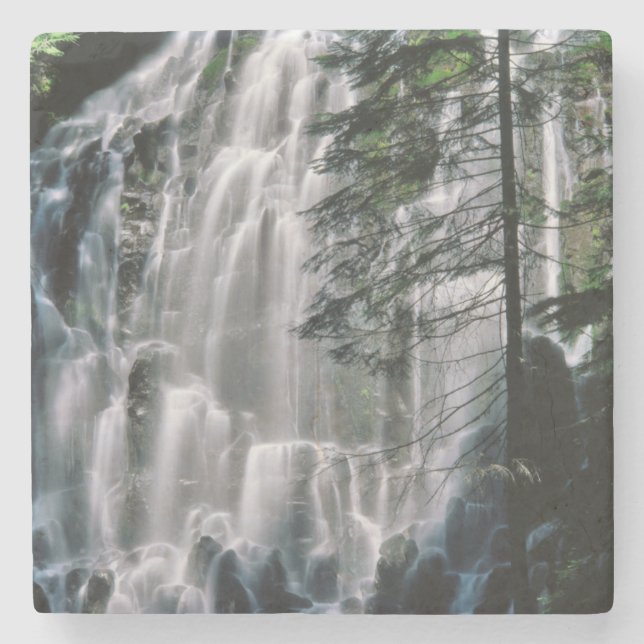 Waterfall in forest, Oregon Stone Coaster (Front)