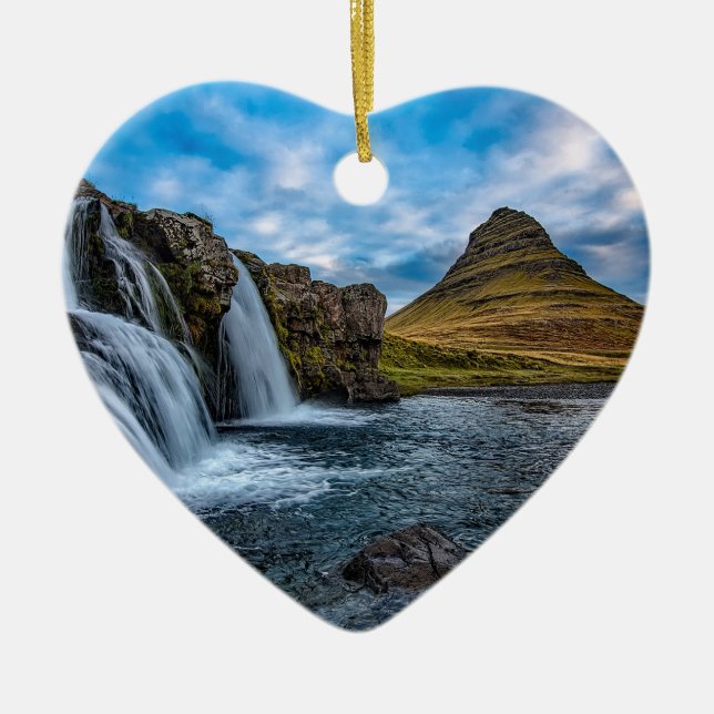 Waterfall in Iceland Europe Ceramic Tree Decoration (Front)