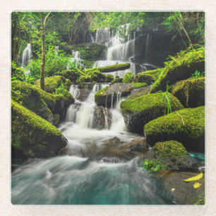 Waterfall in Jungle   Phu Tub Berk Mountain Glass Coaster