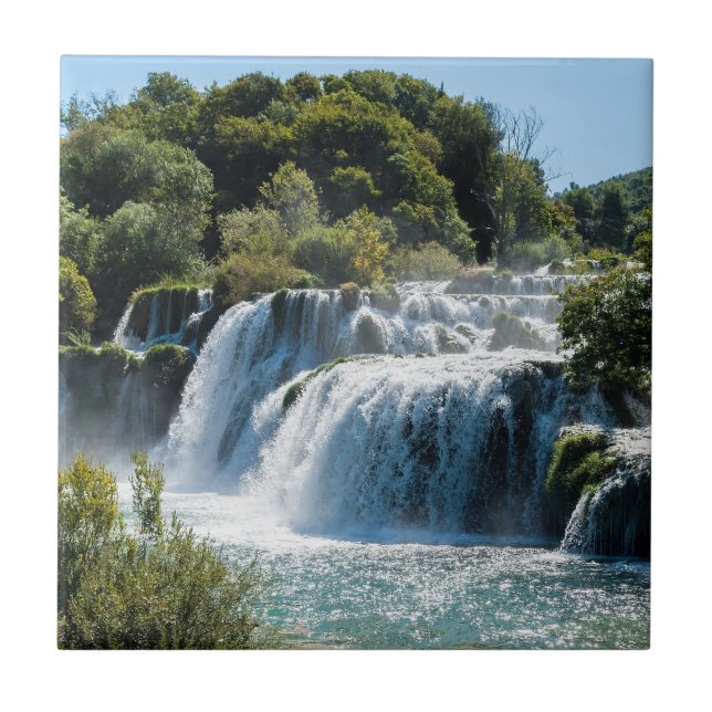 Waterfall in Krka National Park - Dalmatia,Croatia Tile (Front)