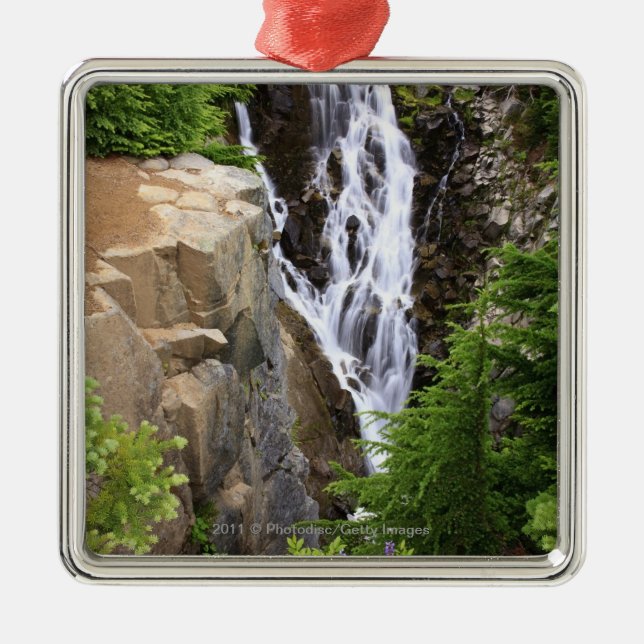 Waterfall in Mount Rainier National Park Metal Tree Decoration (Front)