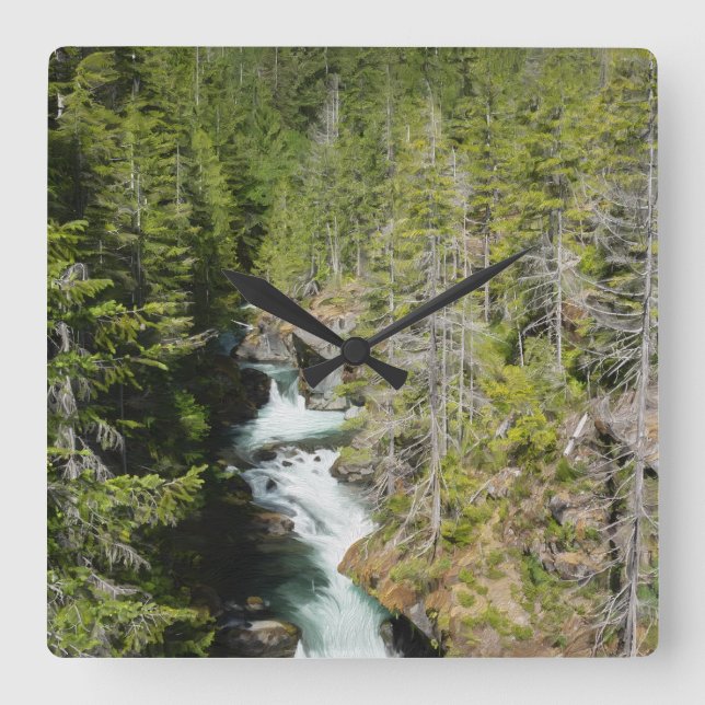 Waterfall in Olympic National Forest Square Wall Clock (Front)