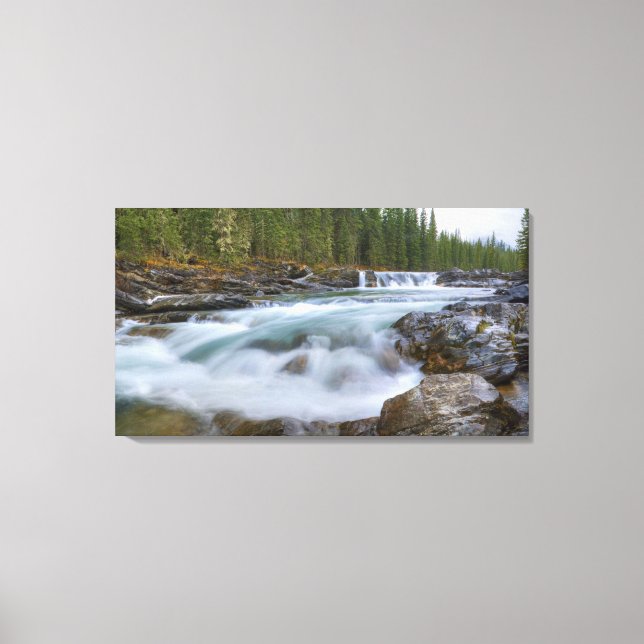 Waterfall In Sheep River In Rocky Mountains Canvas Print (Front)