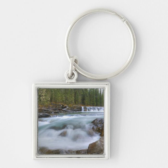 Waterfall In Sheep River In Rocky Mountains Key Ring (Front)