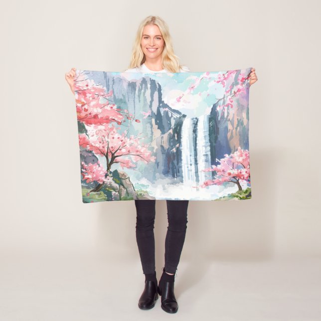 Waterfall in Spring Fleece Blanket (In Situ)